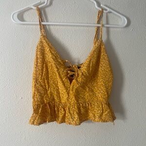 Forever 21 Yellow Floral Lace-Up Camisole